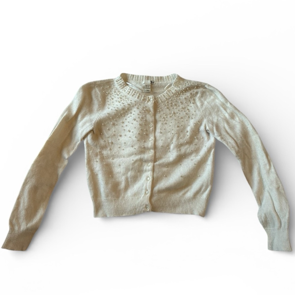 White Pearl Cropped Angora Cardigan